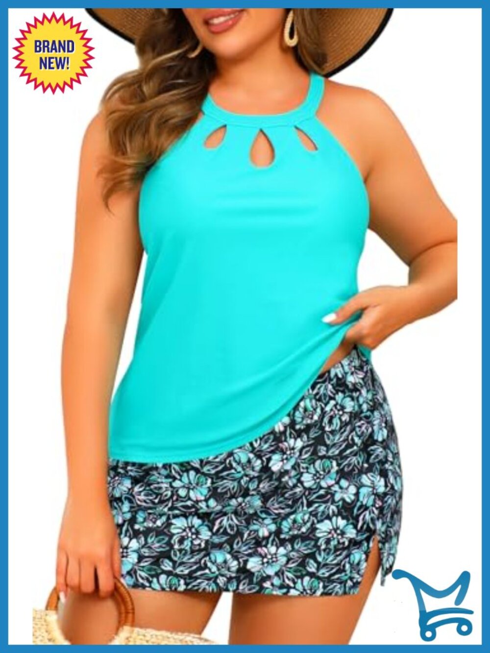 Plus Size Tankini Two Piece Swimsuit High Neck Tummy Control with Skirt